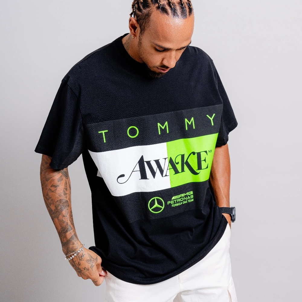NEW Tommy Hilfiger X Mercedes-AMG F1 X Awake NY Flag Tee Black